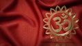 The gold ohm hindu symbol on red silk for background concept 3d rendering